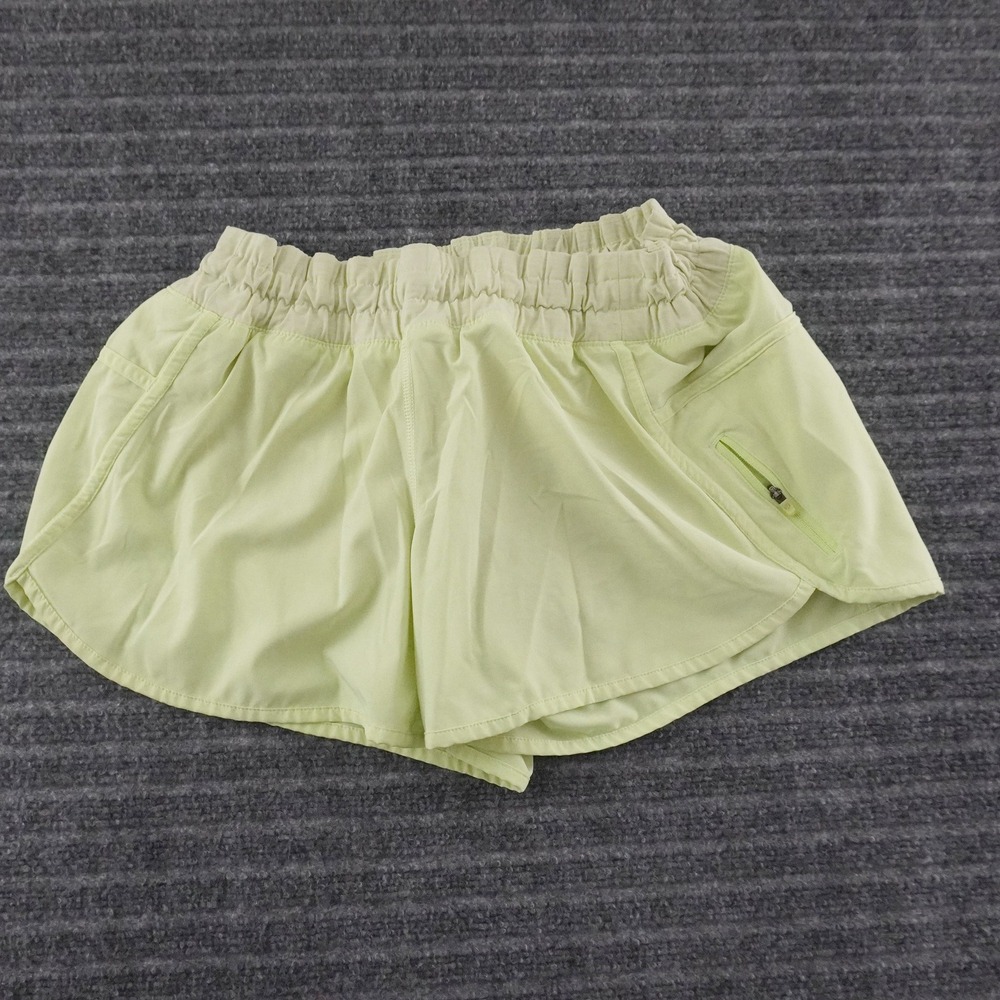 Lululemon Tracker Short V Women Size 10 Lime Green Running Shorts Zipper Pocket